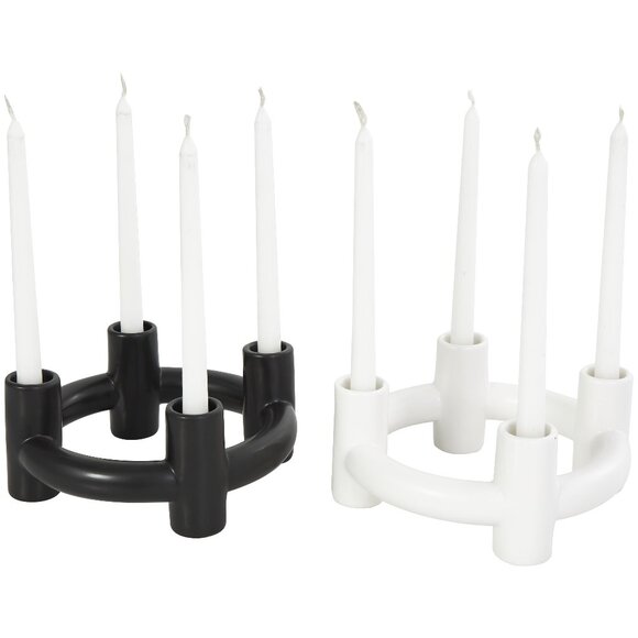 Cosmopolitan Black &White Ceramic Geometric Circle Decorative Candle Holders NWT - Picture 1 of 10